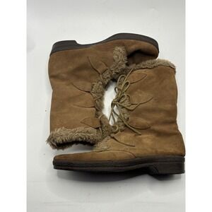 Vintage Yodeler Brown Suede Fur Trim Lace Up Winter Boots Made in USA Size 8.5